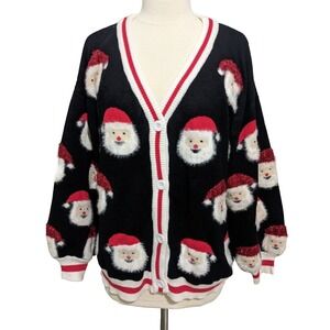 LUBOT Santa Ugly Christmas Cardigan Sweaters Women XL Cute Fuzzy Holiday Party